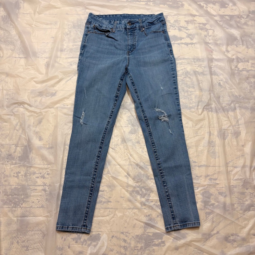 Seven7 Skinny Jeans Womens 12 Blue Excellent Distressed Medium Wash Denim